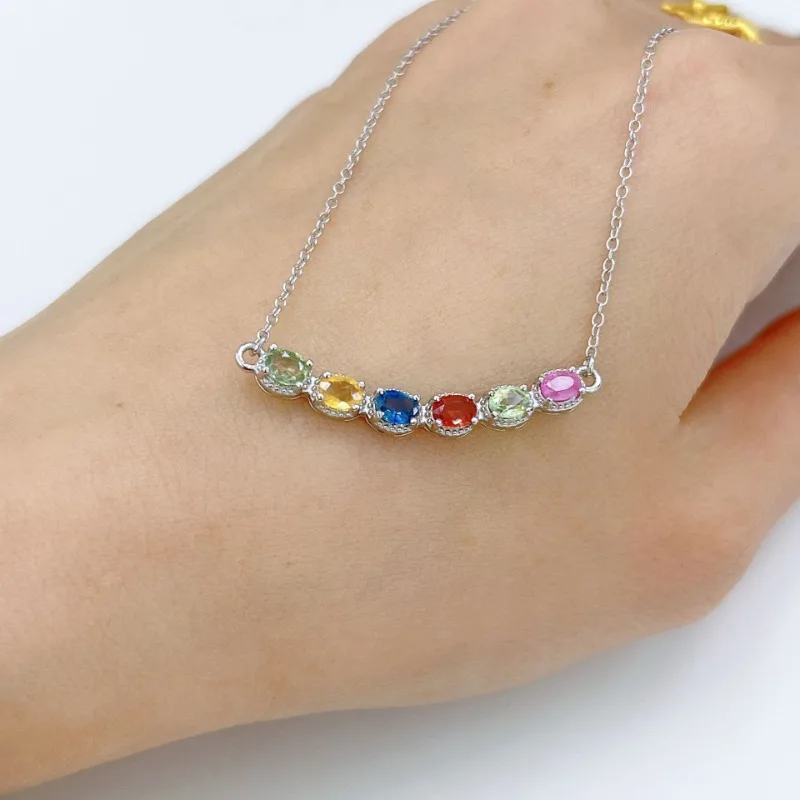 SACEGEMS 925 Sterling Silver Certified 3*4MM Natual Colourful Sapphire Pendant Necklaces for Womne Engagement Party Fine Jewelry