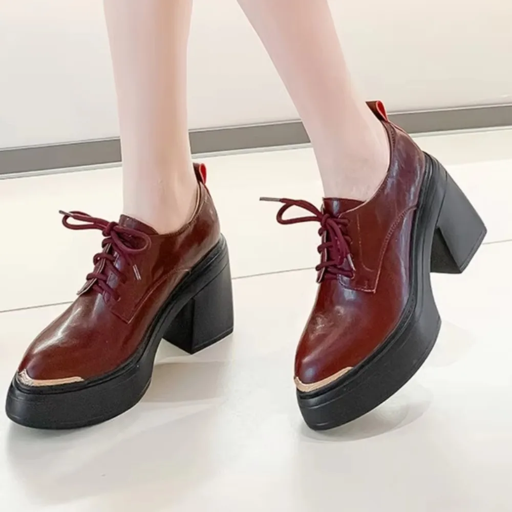 

2025 Women Spring New Black Platform High heels Shoes Women Loafers Slip on Boat Shoes Designer Casual Leather Oxfords