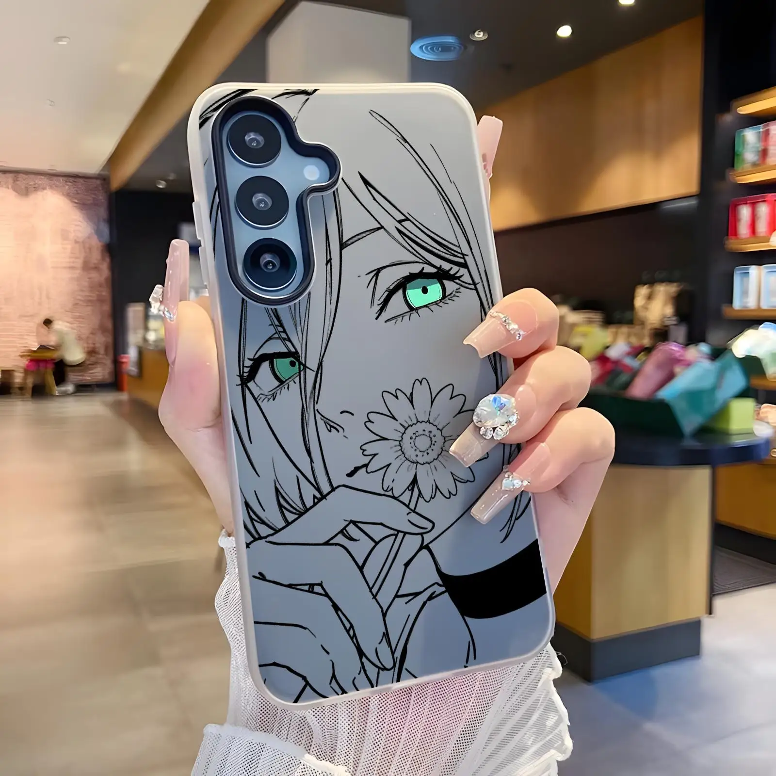 Anime Chainsaw Man Rezes Line Art Phone Case Candy Jelly 2 in 1 Hard Phone Case For Samsung A57 A56 A37 A27 A17 A36 A26 A55 A35