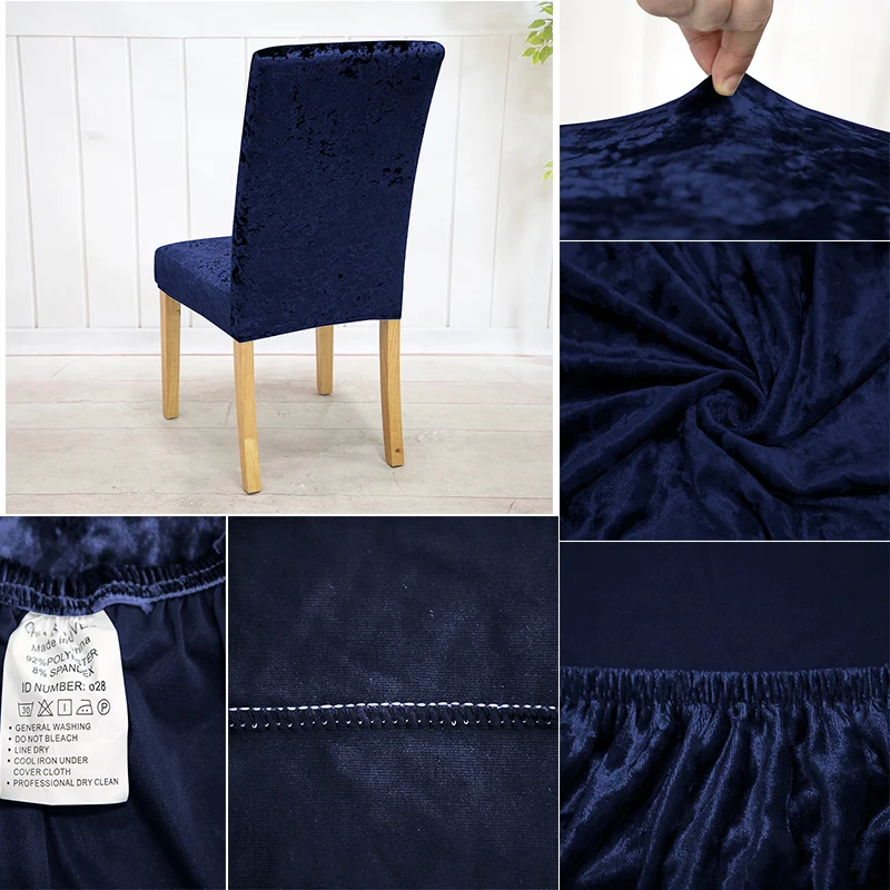 Gold Diamond Velvet Chair Cover Solid Color Stretch Detachable Chair Protector Slipcover for Hotel Banquet Wedding Elegant