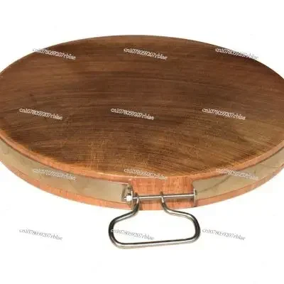 Household Large-sized Thickened Clam Wood Anvil with Bone Chopping Board, Circular Iron Whole Wood Chopping Board, Double-sided