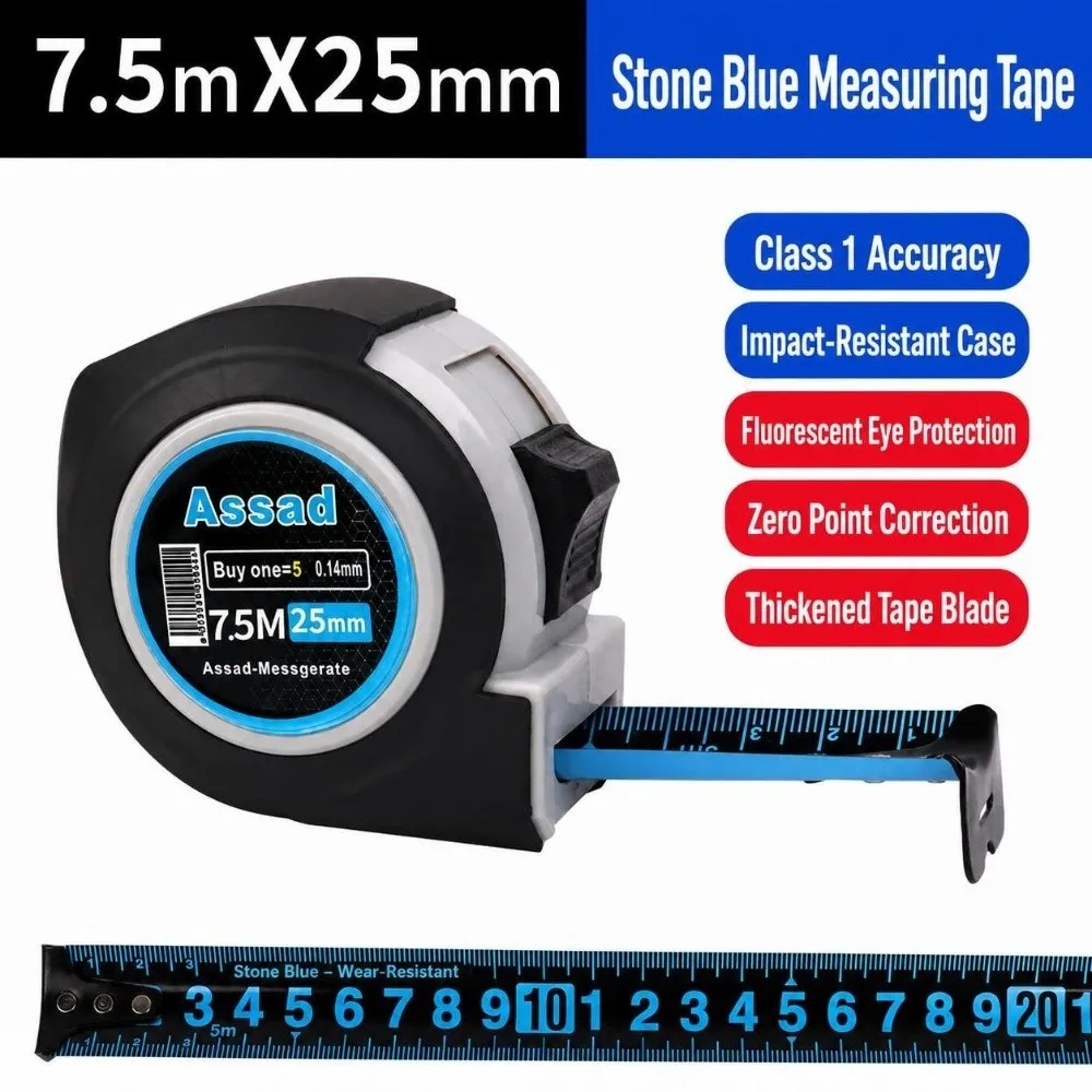 5/7.5/10m Steel Tape Measure High Visibility Markings ABS TPR Retractable Tape Measure Impact Resistant Locking Mechanism