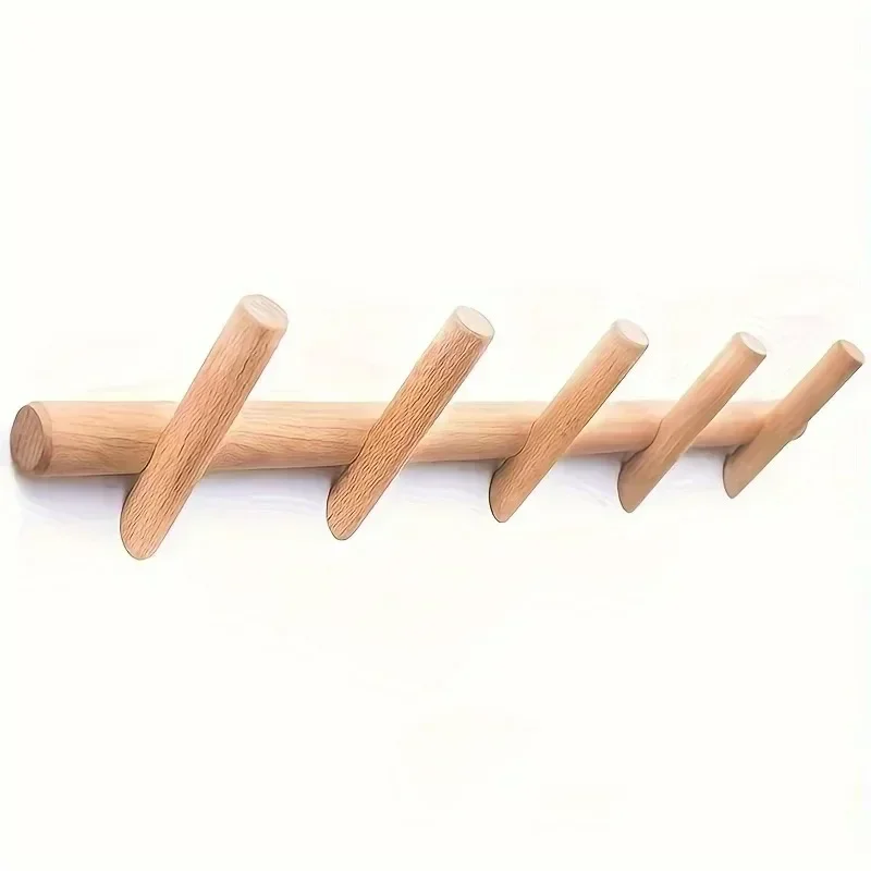 

Nordic Solid Wood Coat Rack with 5 Hooks Wall Hanging Storage for Clothes Hat Keys Organizer Hanger Hallway Entrance Decor