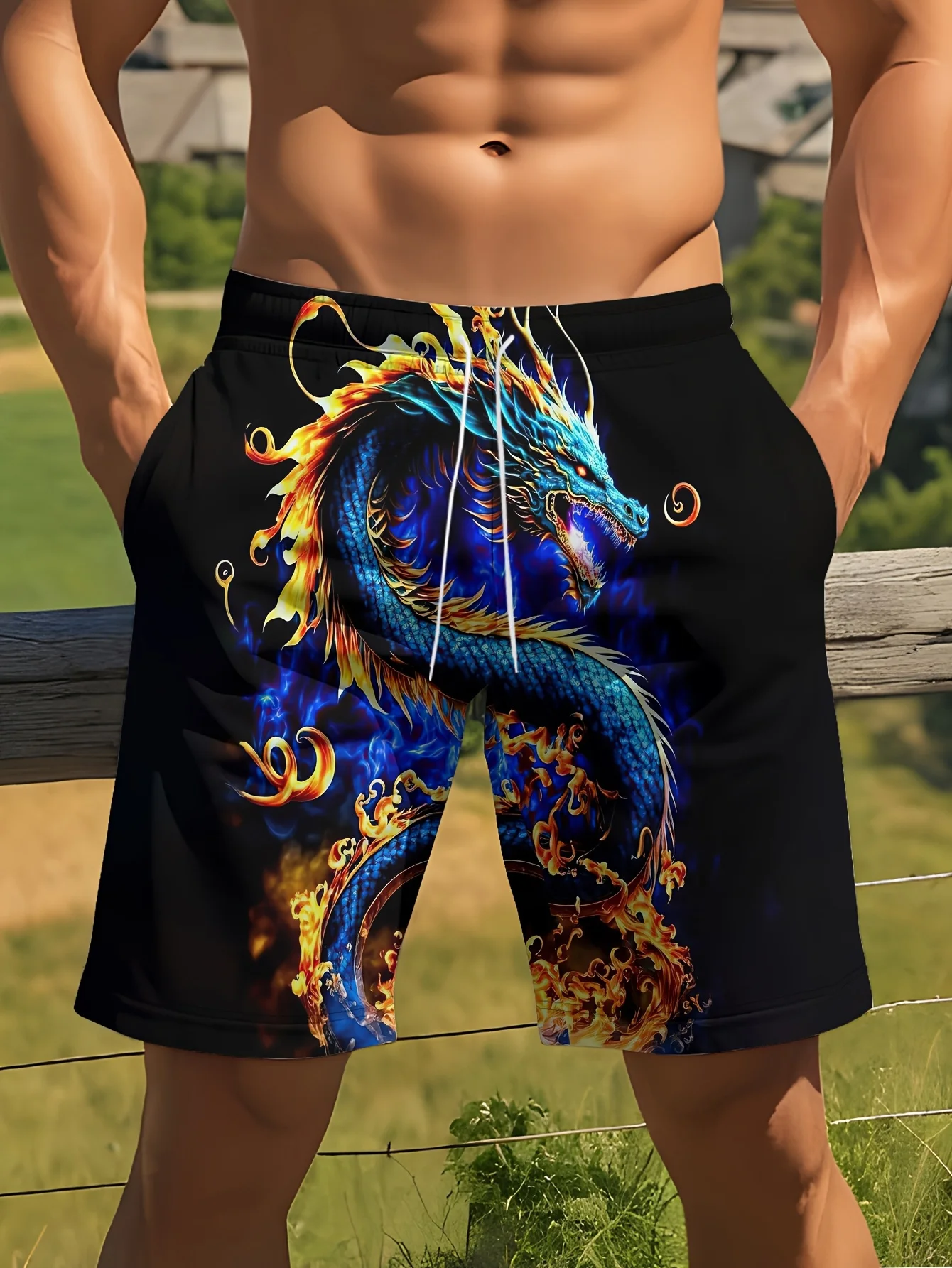 

2026 New Summer Cool Dragon Pattern Seaside 3D Printing Fashionable Outdoor Breathable Quick Drying Street Y2K Shorts