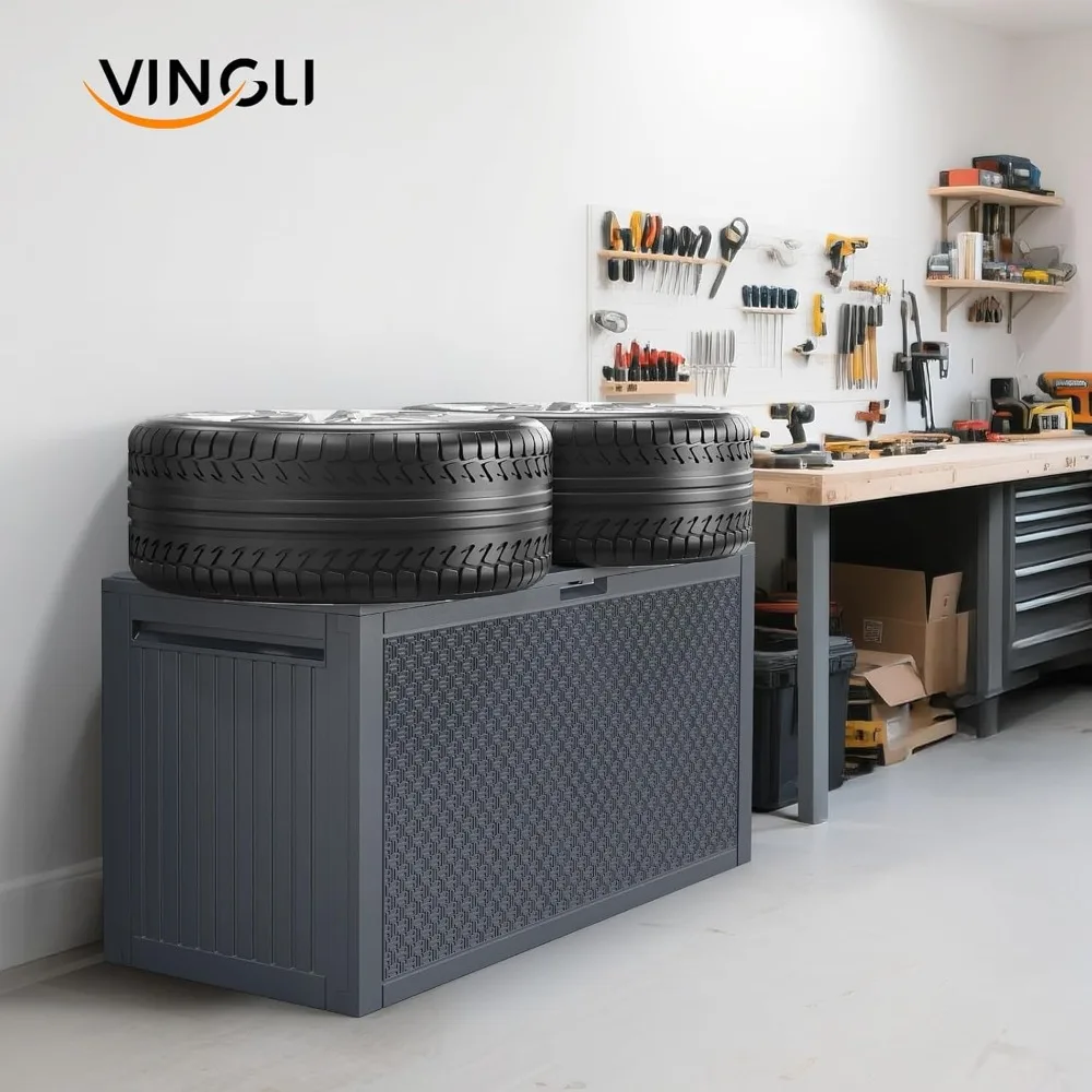 Abschließbarer Kunststoff-Aufbewahrungsbehälter für den Außenbereich, 90 Gallonen – Deck-Terrassenbox für Garten- und Poolbedarf