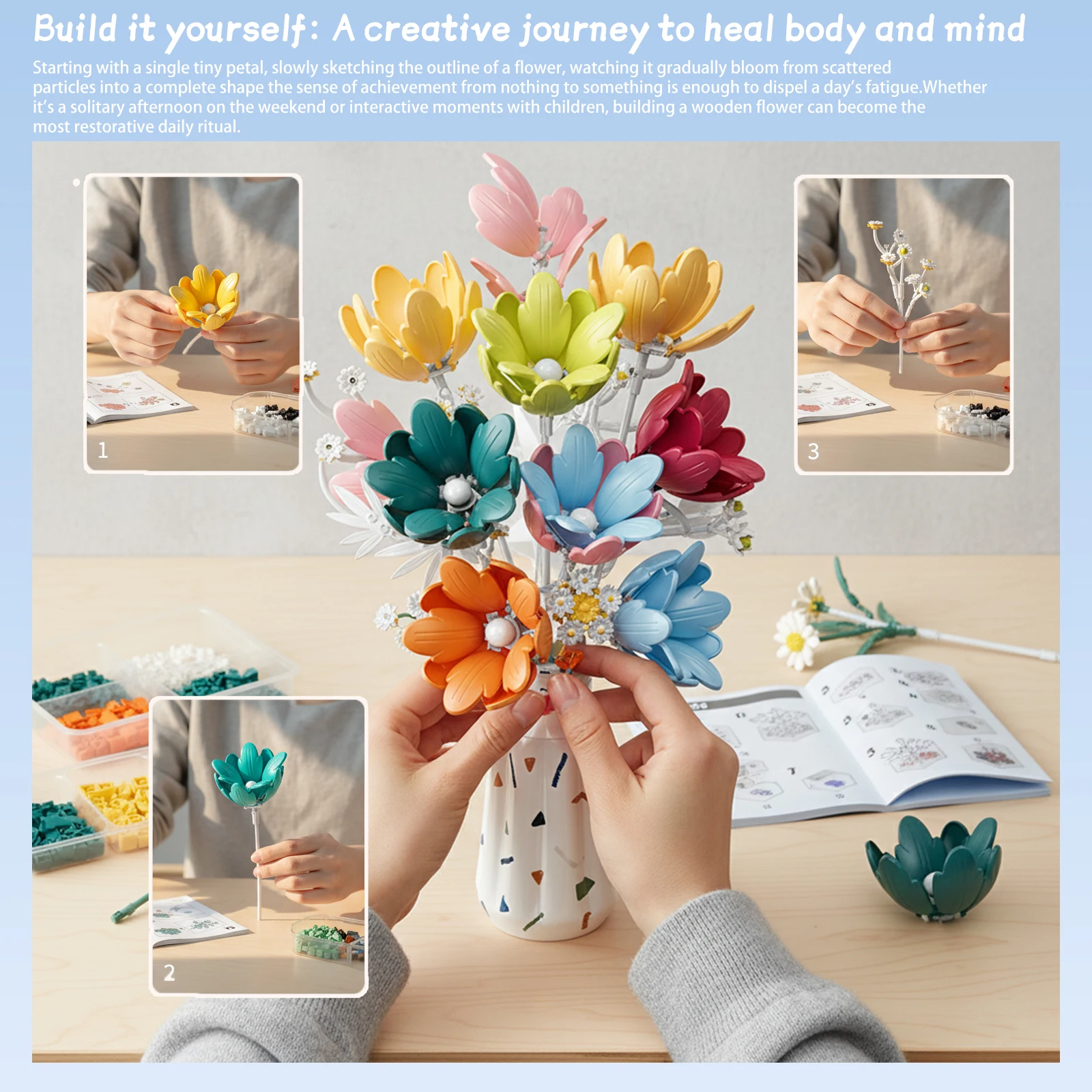 

Набор строительных блоков для девочек: букет роз с вазами, игрушки для сборки, украшение для дома, совместимые с деталями Lego 10313