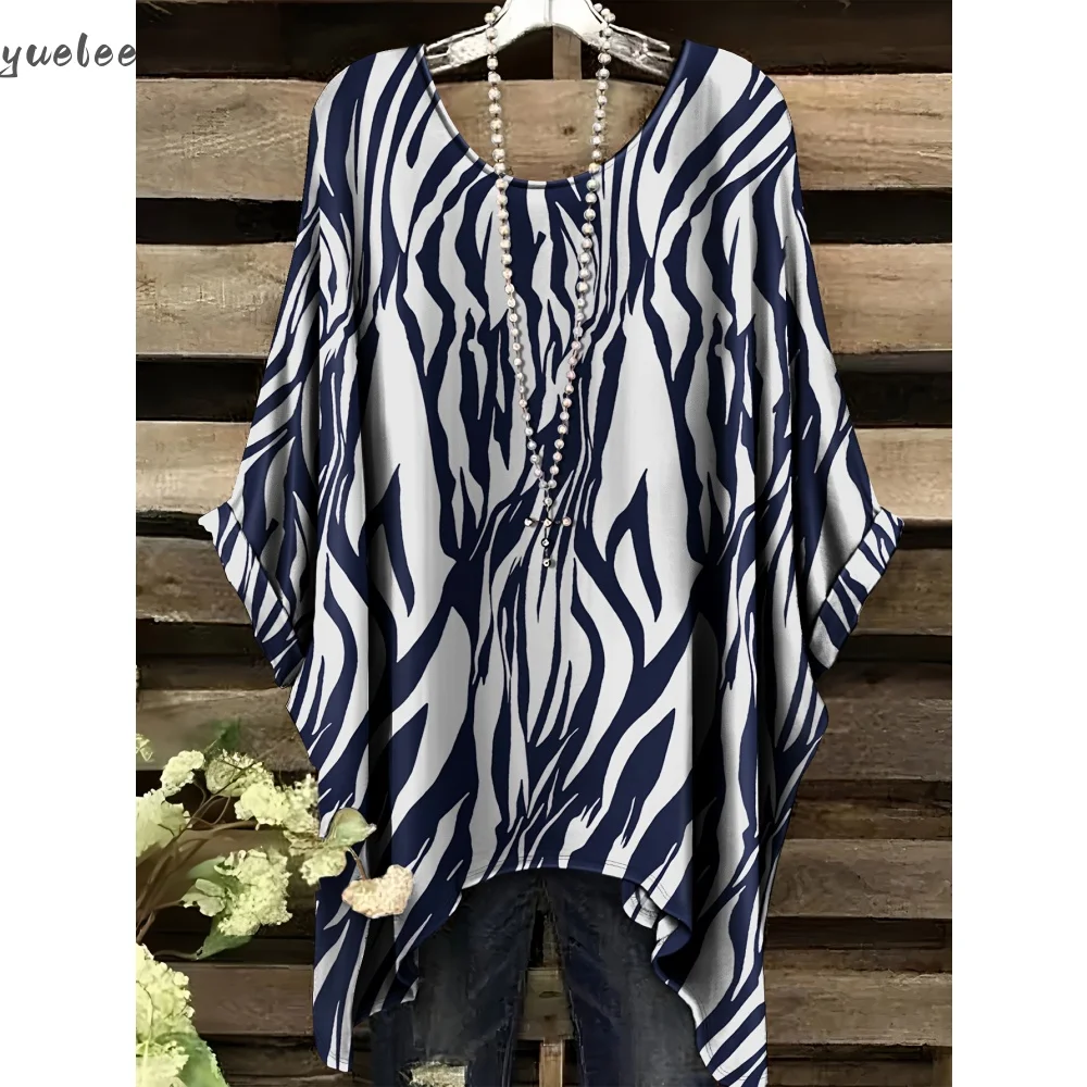 

Элегантная богемная женская футболка 2025 года с цветочным принтом и бабочкой, асимметричный подол, круглый вырез, универсальная и машинная стирка, лето