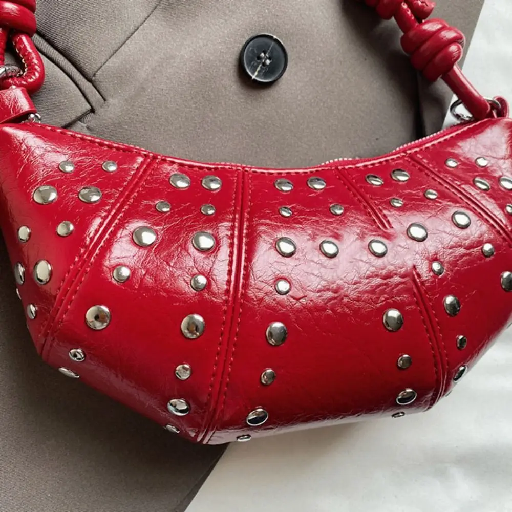 حقيبة كروسبودي حقيبة كتف كرواسون حزمة صغيرة بلون المسامير بولي Dumplings حقيبة براون الكورية نمط فاسق حقائب اليد سيدة #3