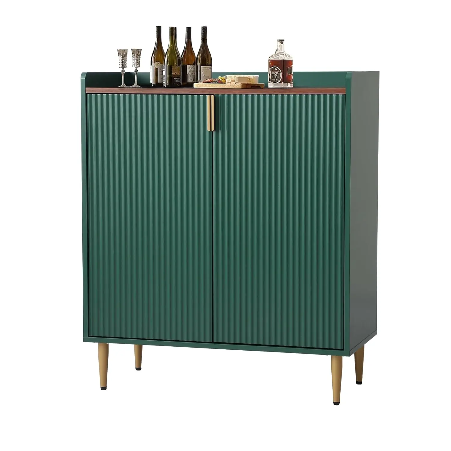 Green Coffee Bar Cabinet, 37" Buffet Cabinet with Fluted Texture Liquor Cabinet with Wine Racks for Home Living, Customized