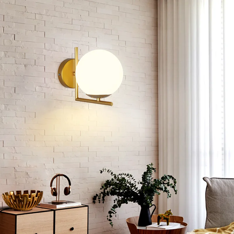 Modern Wall lamp Nordic Simple Interior Spherical Golden Wall Lights Sconces For Bedroom Bedside Stairs Balcony Gold Black