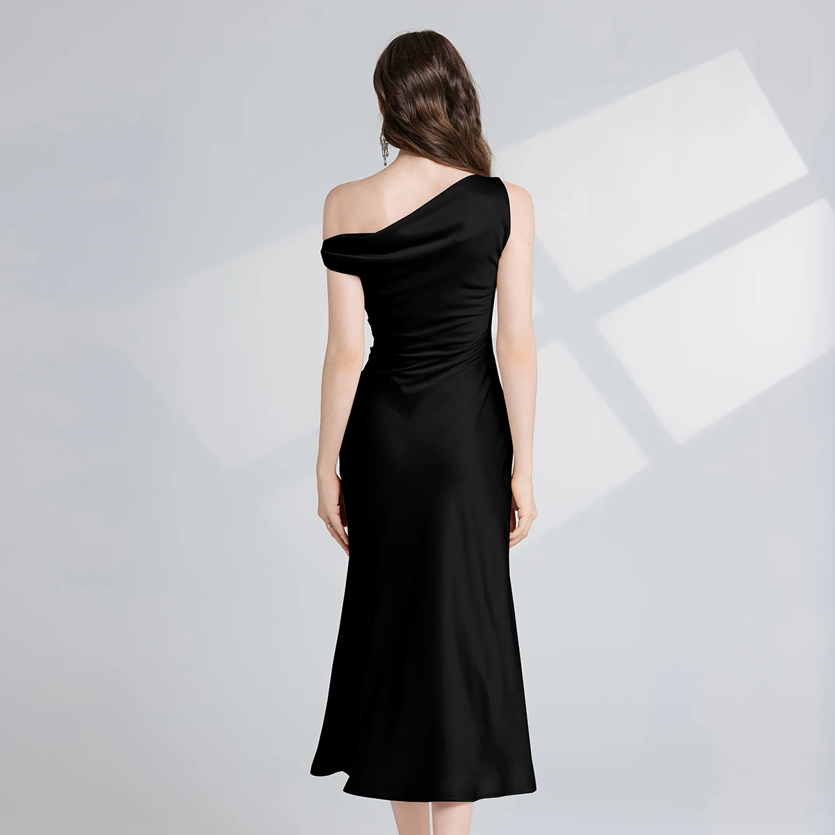 Sexy Satin-Meerjungfrauenkleid für besondere Anlässe, Damen, eine Schulter, Party, Ballkleid, schräg, rückenfrei, geraffte Taille, Abschlussball, Cocktail-Robe