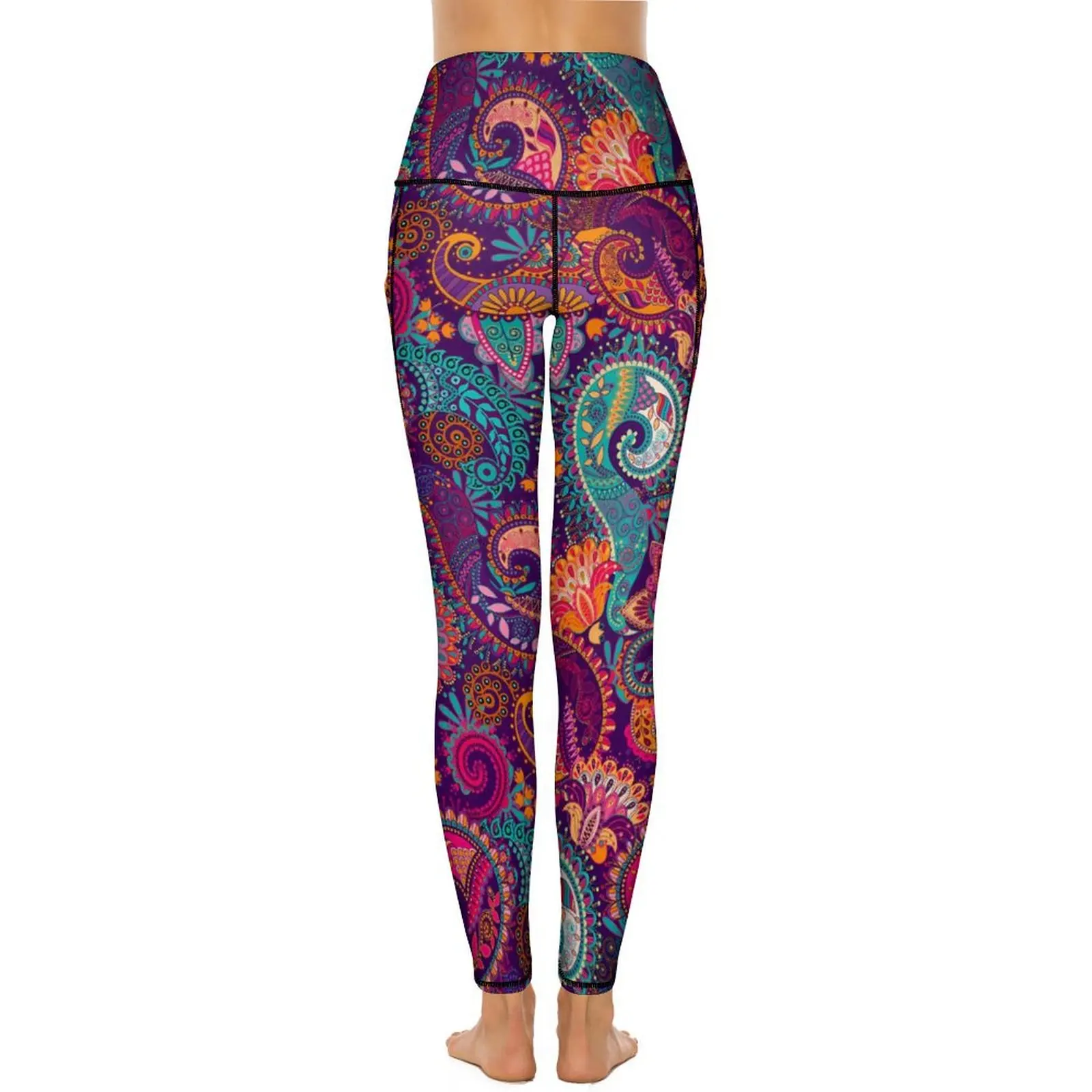 Purple Orange Paisley Leggings Sexy Colorful Floral Gym Yoga Pants Push Up Stretch Sport Legging Pockets Kawaii Design Leggins