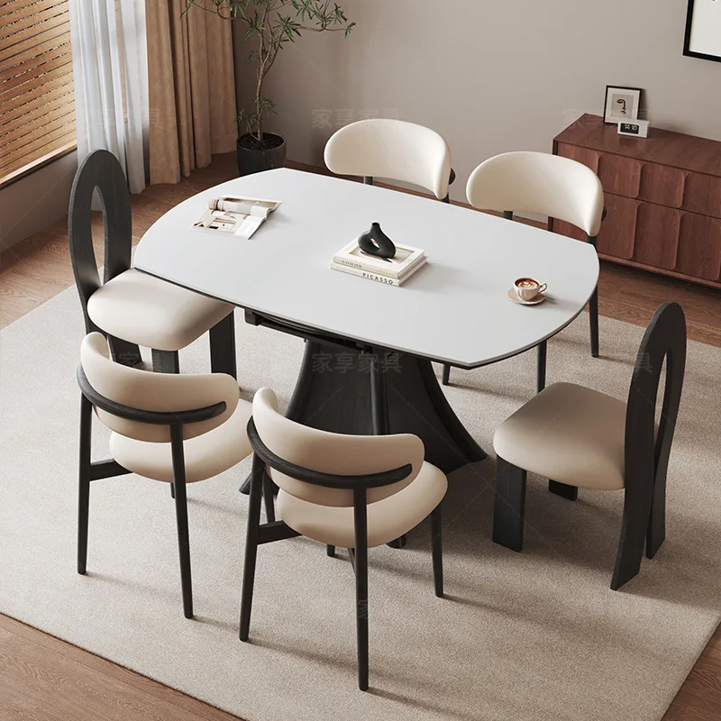 Household small apartment round table foldable solid wood minimalist dining table black water chestnut table