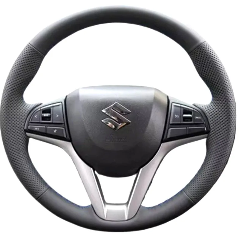 

for Suzuki Ignis 2019-2023 Hand Stitched renovation Black Non-slip wear-resistant leather Car Steering Wheel Cover