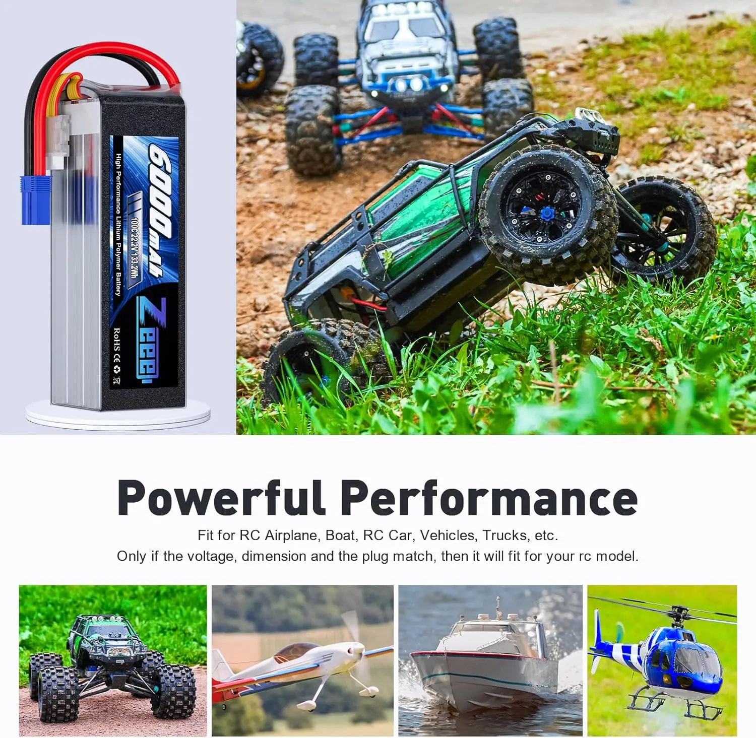 Zeee-ドローン用リポバッテリー,6s,6000mah,22.2v,100c,ec5プラグ付き,バギー,ヘリコプター,ロボット,rcモデル部品,1, 2個