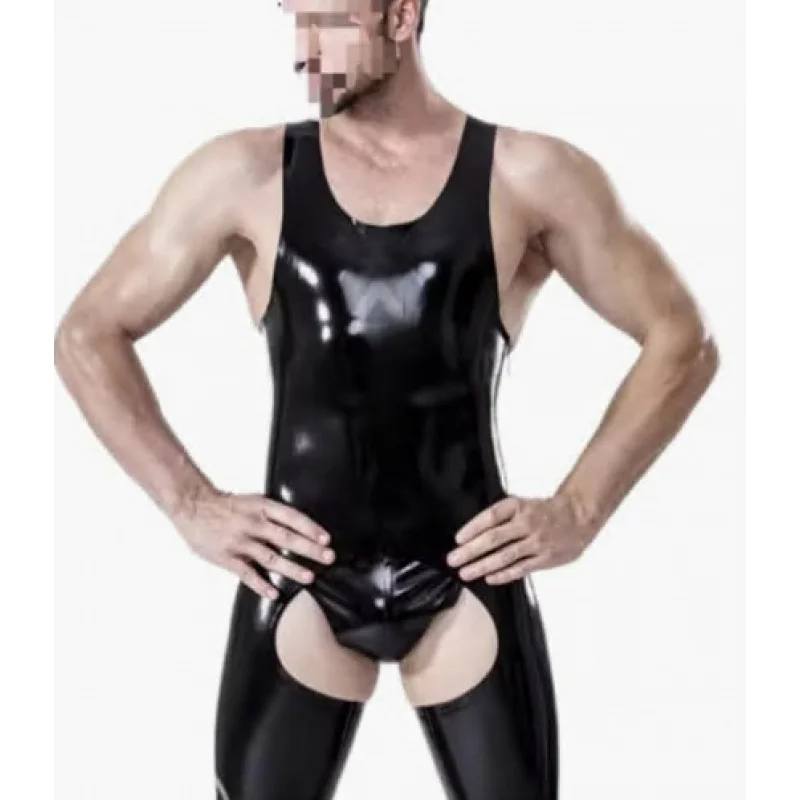 Men's latex bodysuit with short-sleeved design, customizable in color and size