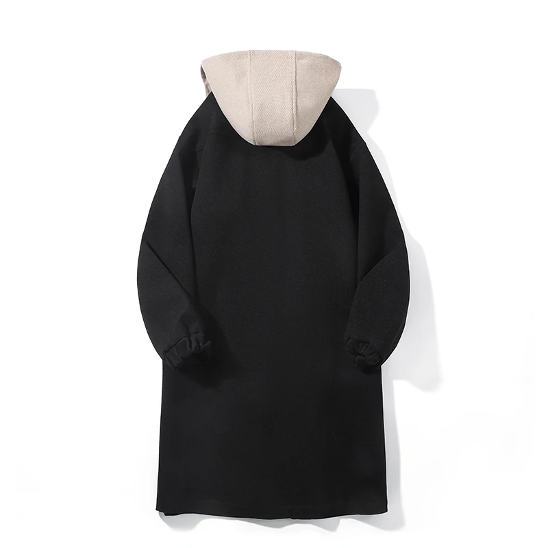 Spring Autumn Fashion false two-Piece Trench Men Hooded Long Outwear Coats Male Loose Single Breasted Casual Windbreaker Jackets