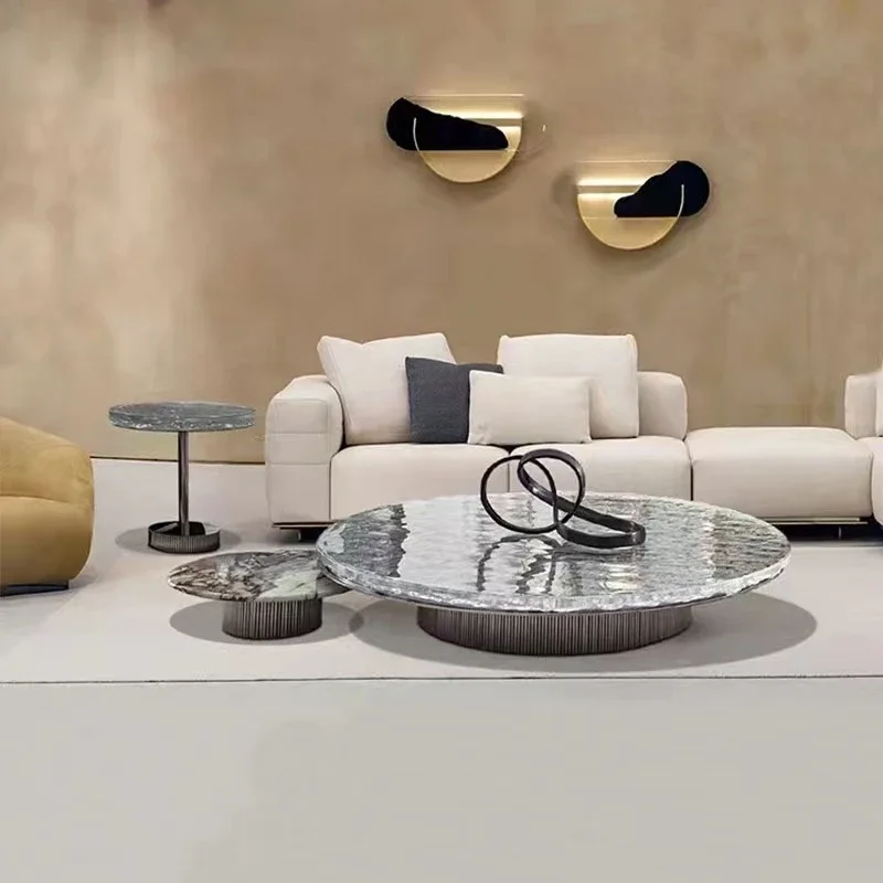 Fashion round coffee table luxury marble top coffcoffee tables italian design stainless steel luxury coffee table set