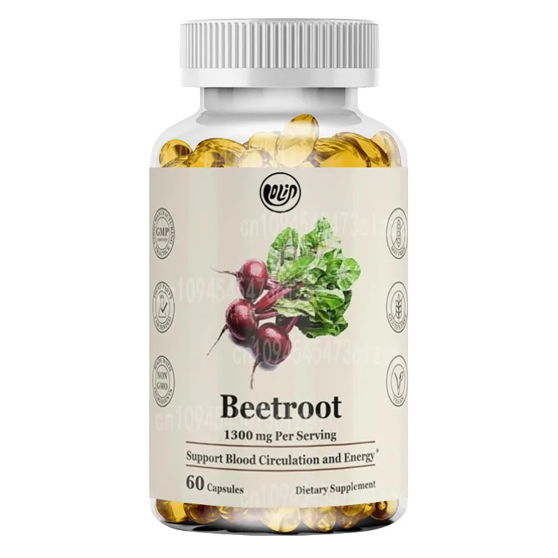 Beetroot 1300mg, Vegetarian, Non GMO, Supports Blood Circulation and Energy -60 Capsules of Plant