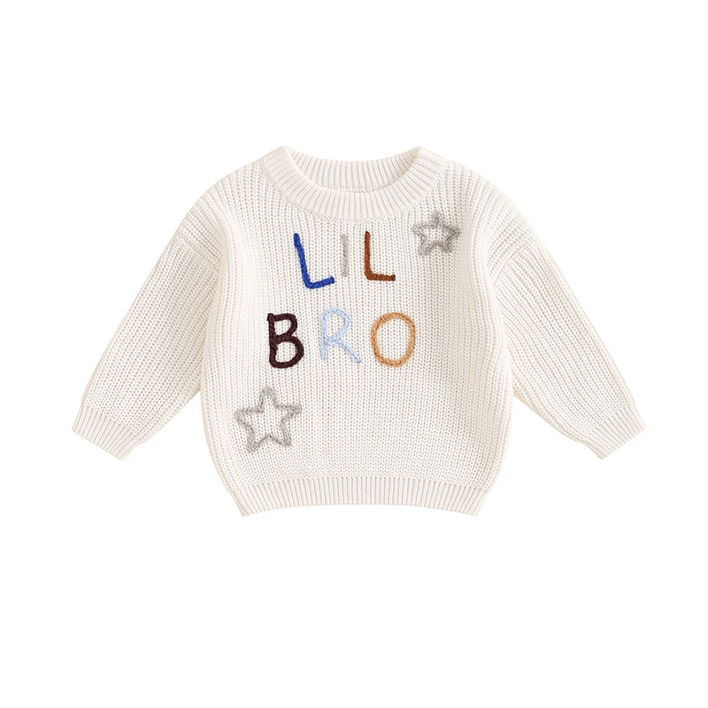 Newborn Baby Boys Sweater Casual Letters Embroidery Warm Knitted Long Sleeve Pullover Infant Knitwear for Toddler