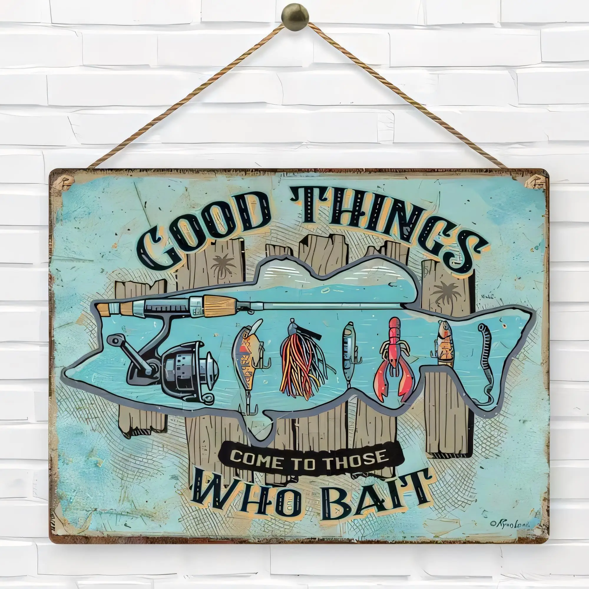 Tin Sign Metal Wall Decor Good Things Come To Those Who Wait Vintage Wooden Plank Look Typography Rustic Hanging Plaque for Kitc