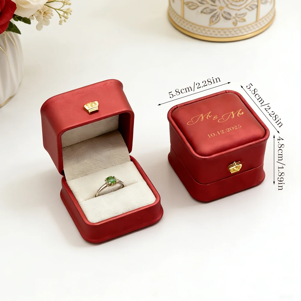 Personalisierte Kronen-Ringbox, mit individuellem Namen und Datum, für Hochzeiten | Verlobung | Schmuckschatulle für Hochzeiten | Ringbox | Ringbox | Verlobungsring-Box – Detail 2