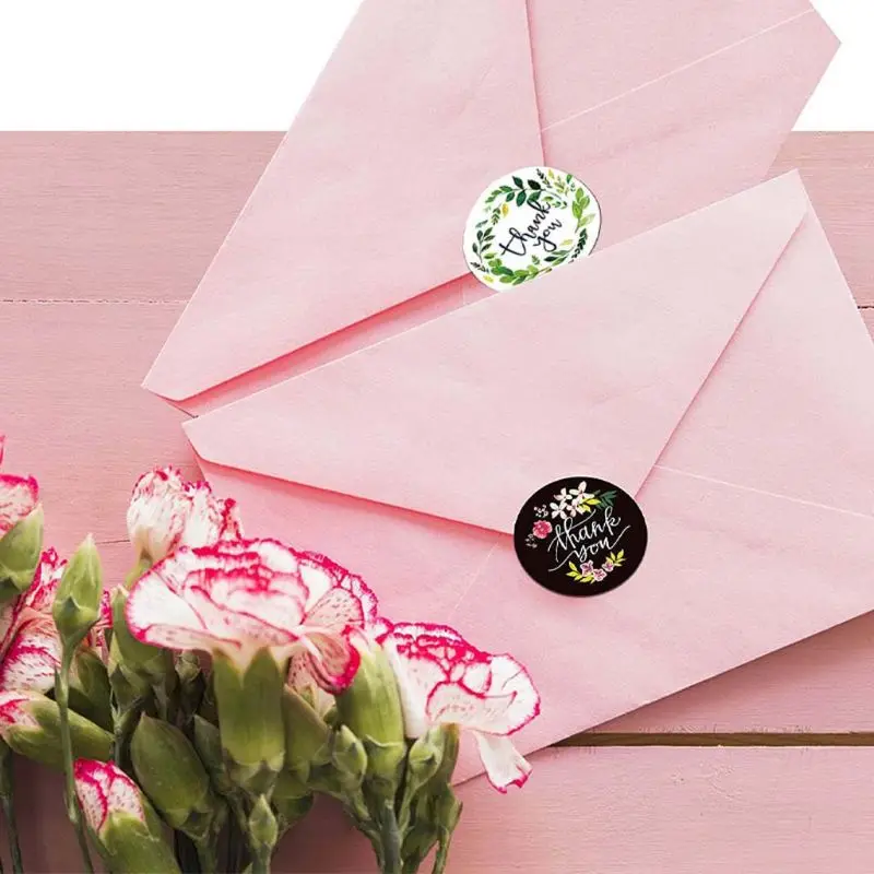 F92B 500pcs Flower Спасибо, Метка 25 мм, круглая благодарность