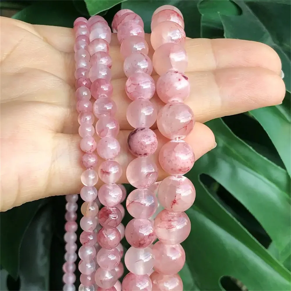 Natural Stone Cherry Veins Chalcedony Jades Beads Round Loose Spacer Beads For Jewelry Making DIY Bracelet Necklace Beads