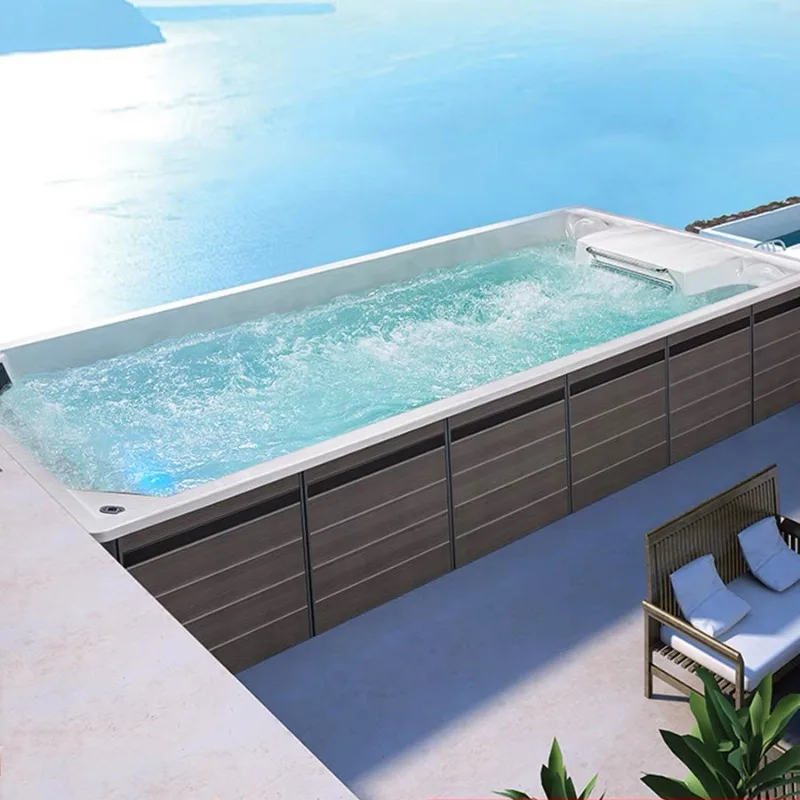 Piscina de Natación al Aire Libre Personalizable en Stock, 4m, Acrílica, con Sistema de Control Balboa y Ozono, Spa de Hidromasaje para Adultos, Piscinas Infinitas