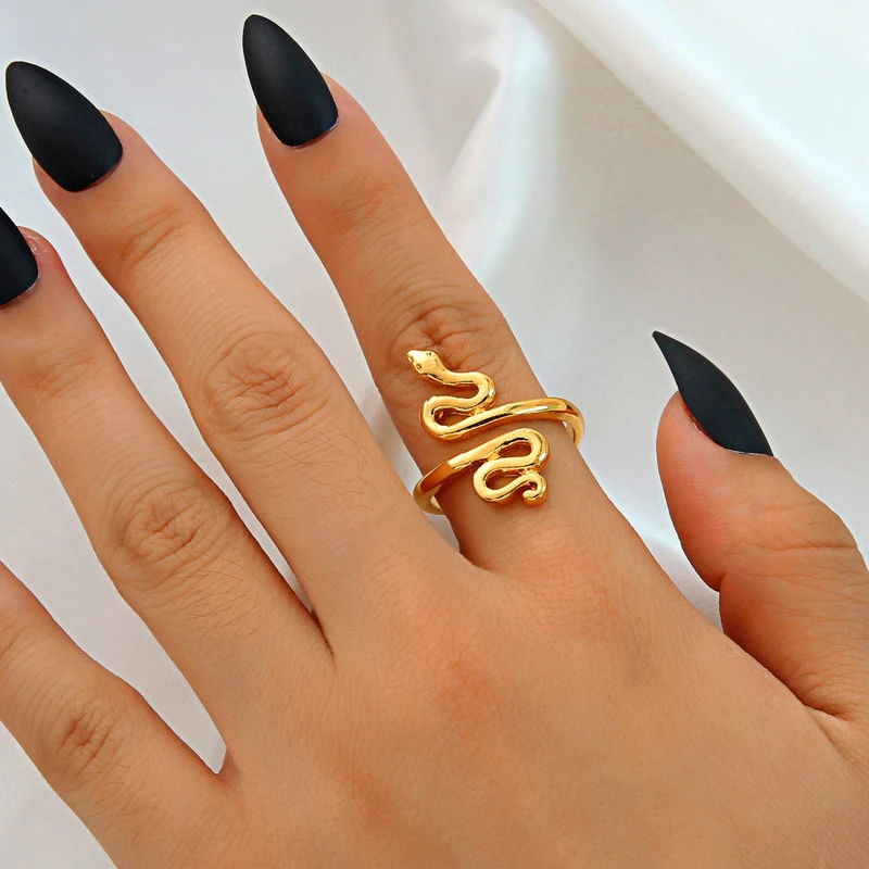 European fashion New Vintage punk snake ring exaggerated spirit personality s stereoscopic opening adjustable  jewelry