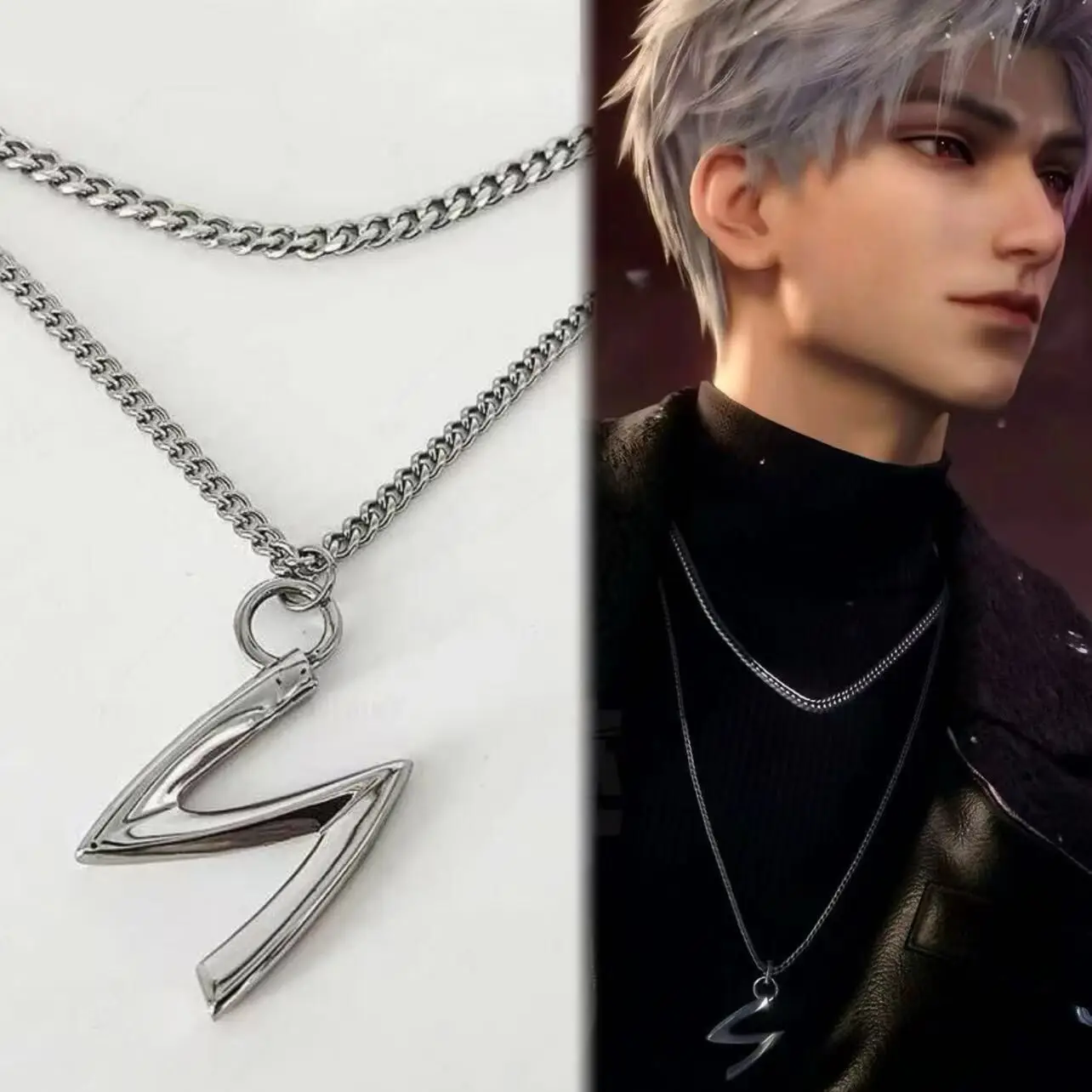 Game Love and Deepspace Sylus Cosplay Necklace Alloy Unisex Punk Gothic Double Layered Pendant Choker Chain Accessories Props