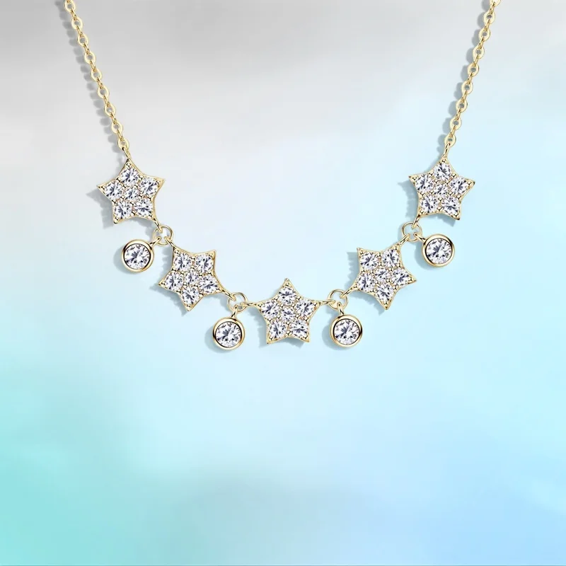 

1.53 Carats ​Festive Minimalist Full Moissanite Star Chain Necklace S925 Silver GBA Certified Holiday Jewelry Women​ Gift Box