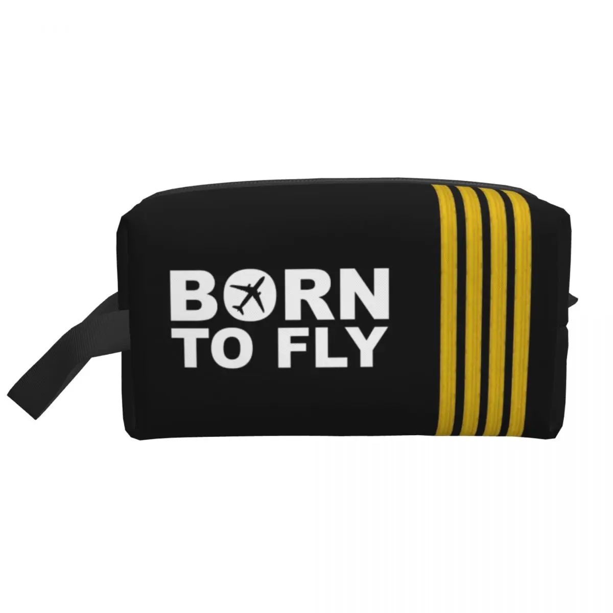 Born To Fly Captain Stripes Flight Pilot Toiletry Bag Aviation Aviator Airplane Makeup Cosmetic Organizer Storage Dopp Kit Case