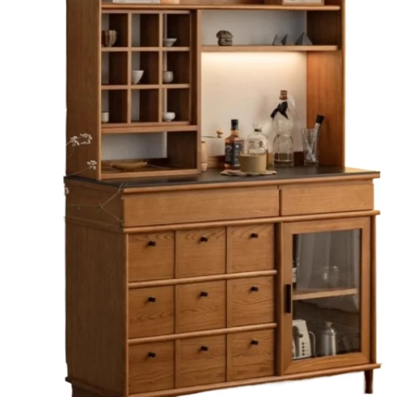

Medieval solid wood dining side cabinet integrated locker against the wall multi-functional storage new Chinese tea cabinet