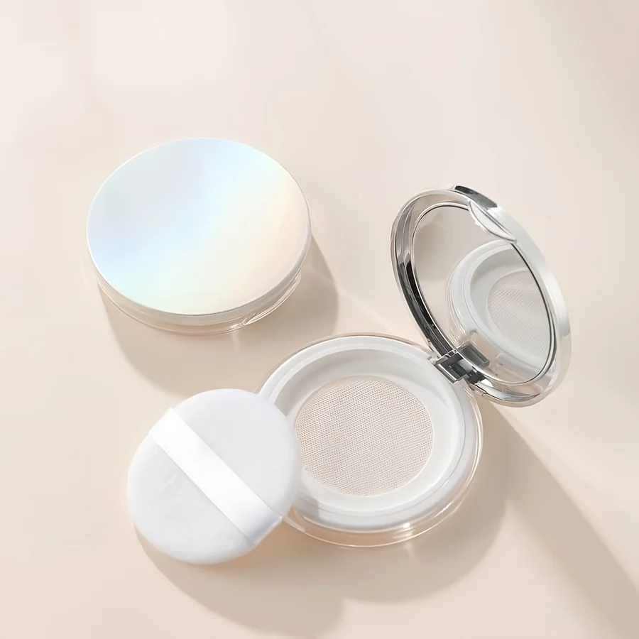 5g Ultra-Thin Loose Powder Compact Portable, Leak-Proof Mini Travel Container with Elastic Net,Makeup Storage With mirror