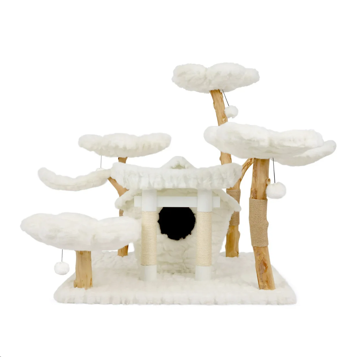 Wooden & Plush Cat Tree With Cozy Nesting Pet Bed For Ultimate Feline Fun And Comfort