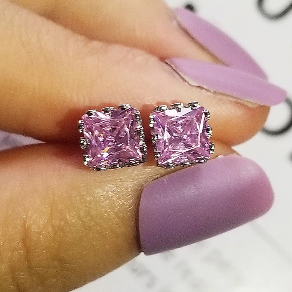 2025 Pink Silver Color Zircon Stud Earrings For Women Earing Girl Party Gift 1 dollar items Gothic freeshipping y2k Jewelry