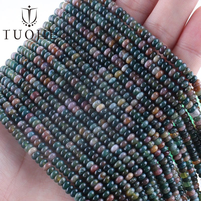 

TUO JIE 2×4mm Rondelle Beads Natural Indian Agate Stone Loose Spacer Abacus Beads for Jewelry Making DIY Bracelets Necklace