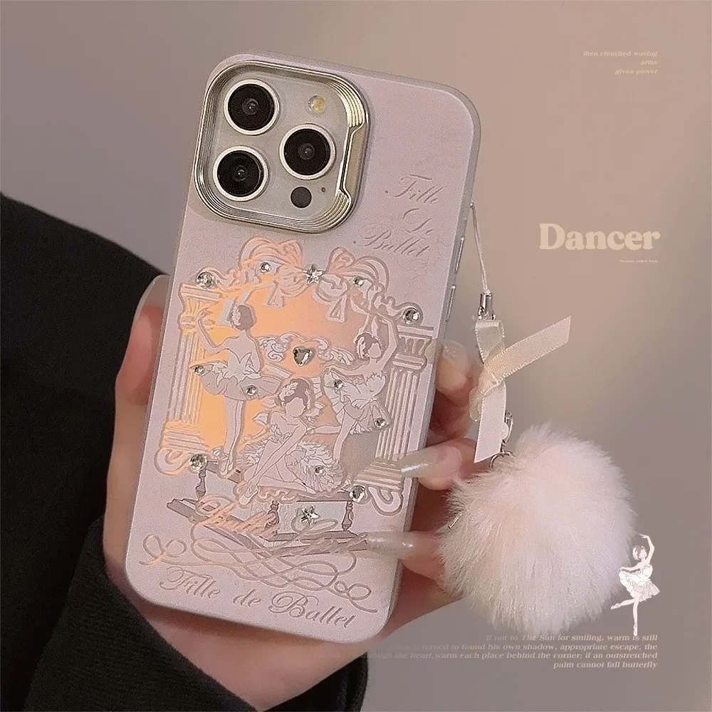 Ballet girls fairy Plating art Plush pendant Phone Case For iPhone 16 15 14 13 12 11 Pro Max 14 16 Plus Case Cute luxury Cover