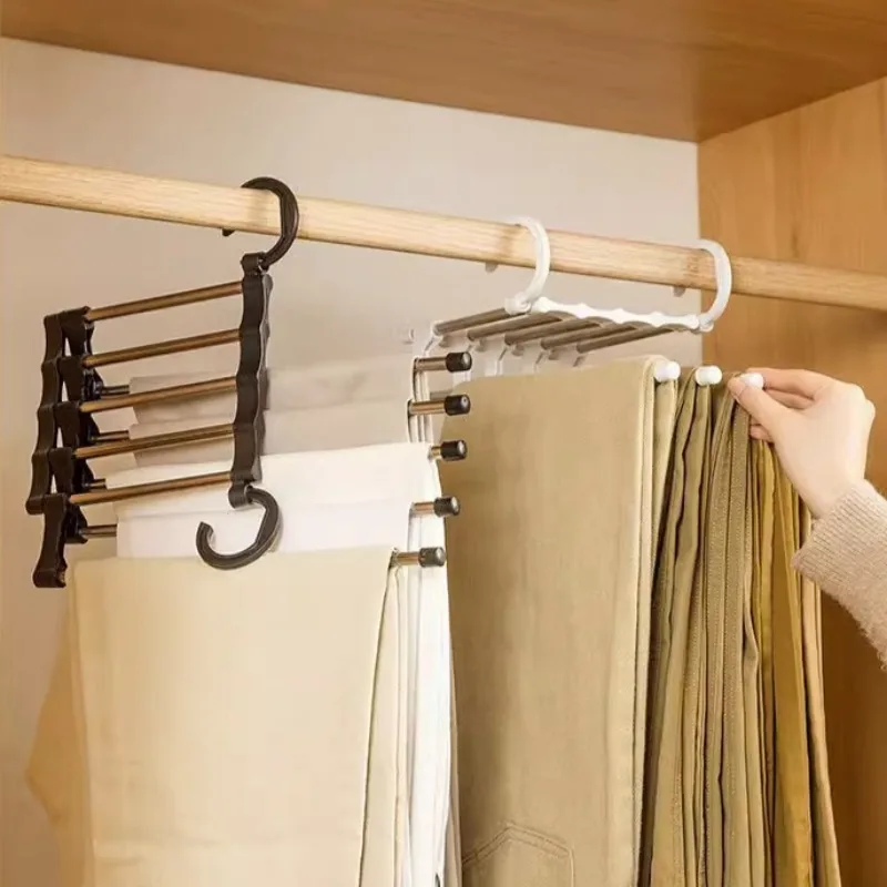

Folding Pants Rack Home Pants Hanger Multi-layer Magic Seamless Trousers Clip Wardrobe Storage Supplies 5-in-1 Trousers Hanger