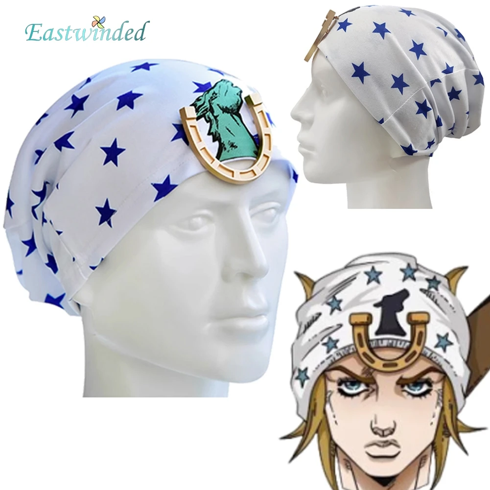 

Johnny Joestar Cosplay Cap White Hat Anime JoJo Roleplay Bizarre Adventure Steel Ball Run Disguise Halloween Carnival Party Prop