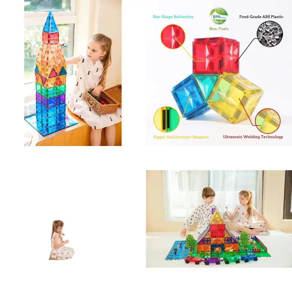 Authentic STEM Magnetic Building Blocks - 182PCS Premium MagnetTiles for Kids Ages 3-8