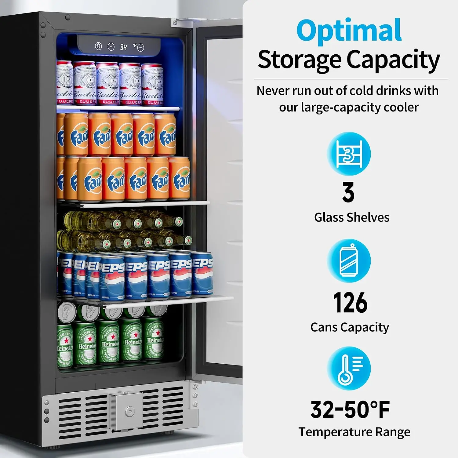 15 Inch Beverage Refrigerator 126 Cans Outdoor & Indoor Use, Customized