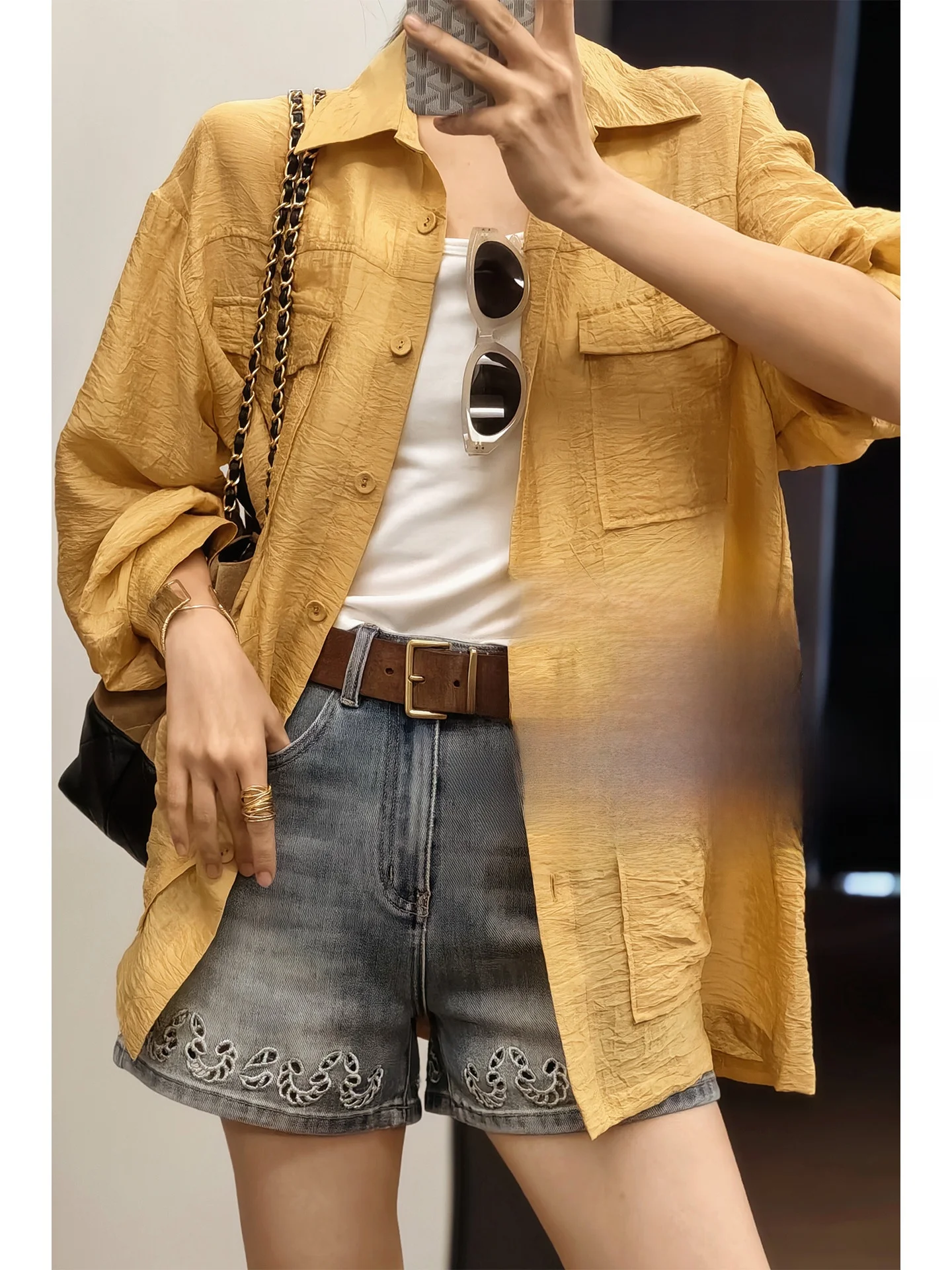 

MeiYang Blue Water Bay No.6 irt Long Sve Collar Silk Linen Casual Women's Faion Loose Fit Regular Length Button up