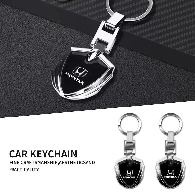 Car Keychain Car Emblem Stying Metal Key Rings Shield Shaped For Honda Civic Fit Jazz Accord Pilot Passport Stepwgn CRV BRV HRV