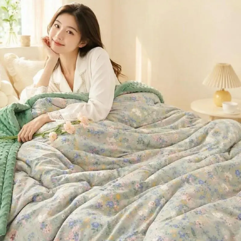 26 New Washable Cotton Bean Quilt Machine Washable Milk Velvet Bean Quilt Single and Double Thick Warm Quilt Core