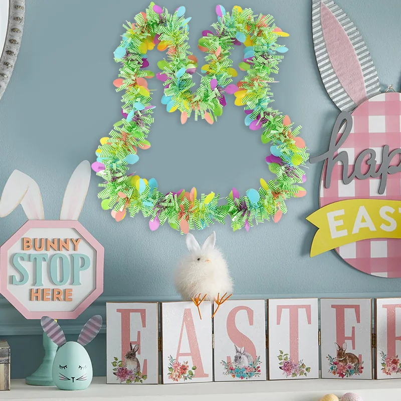 2M Easter Garland Colorful Tinsel Stripe Hanging Ornament DIY Wreath Crafts Spring Easter Home Decoration Kids Gift Rabbit Decor