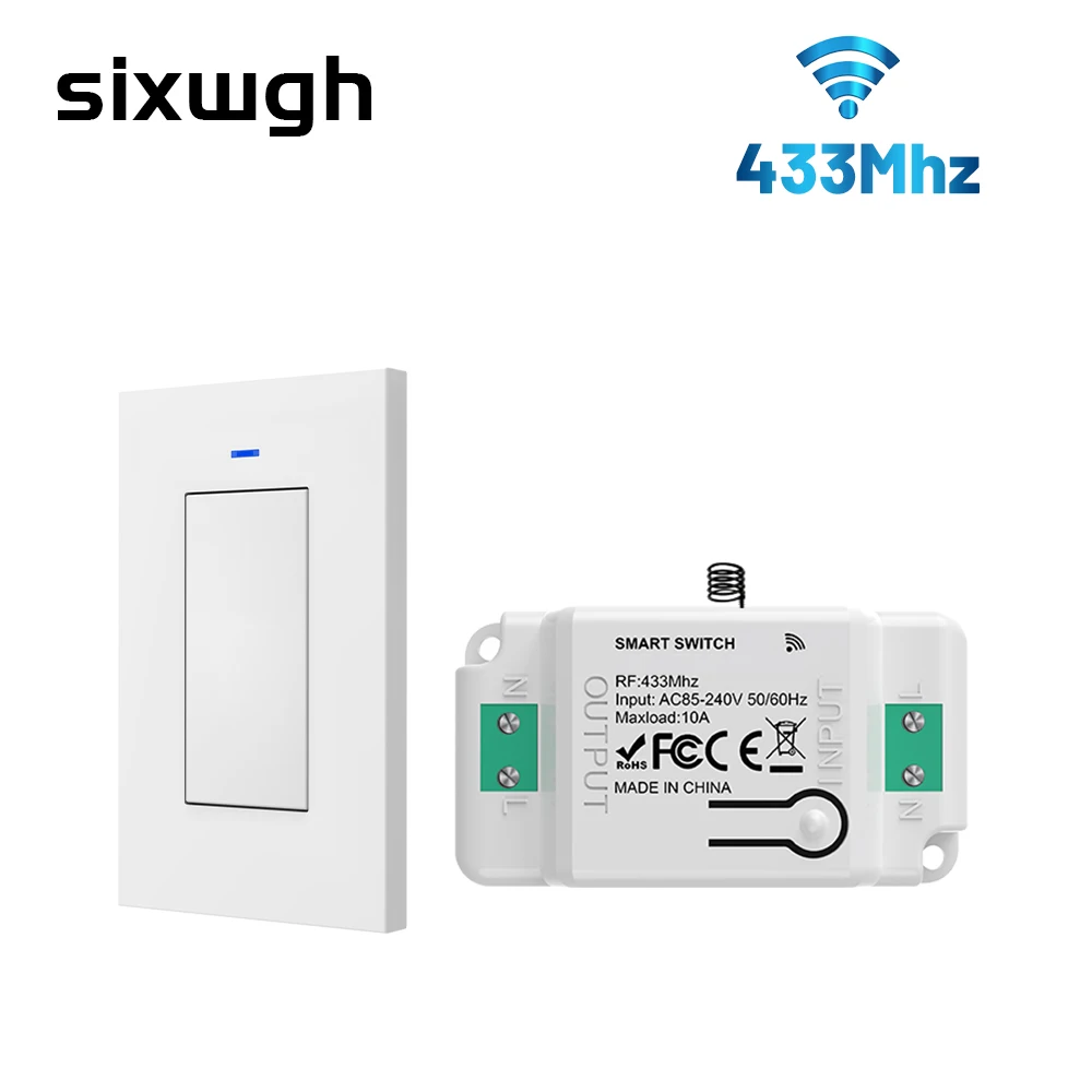 

SIXWGH 433Mhz Wireless Remote Light Switch No Battery Required Waterproof Wall Panel Self-powered Button Switches