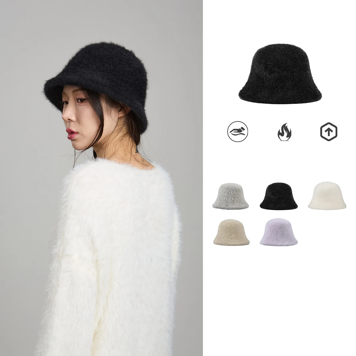 Winter Angola Rabbit Fur Mixed With Wool Bucket Hat For Women Warm Soft Earproof Born Beauty Street Fashion Thickness Panama Hat