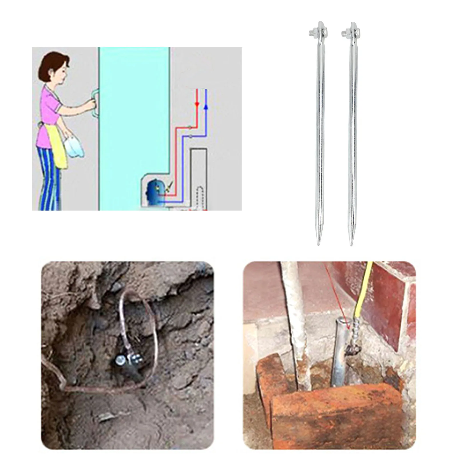 Grounding Pegs Grounding Bar High Conductivity Copper Plated Iron Threaded Connection for Antennas Satellite Dishes 12x300mm